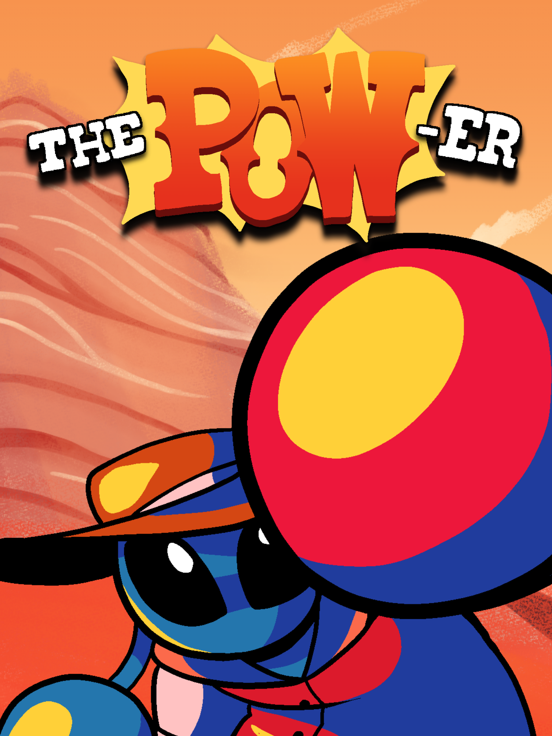 The POW-er punching towards the camera with the title text overhead.